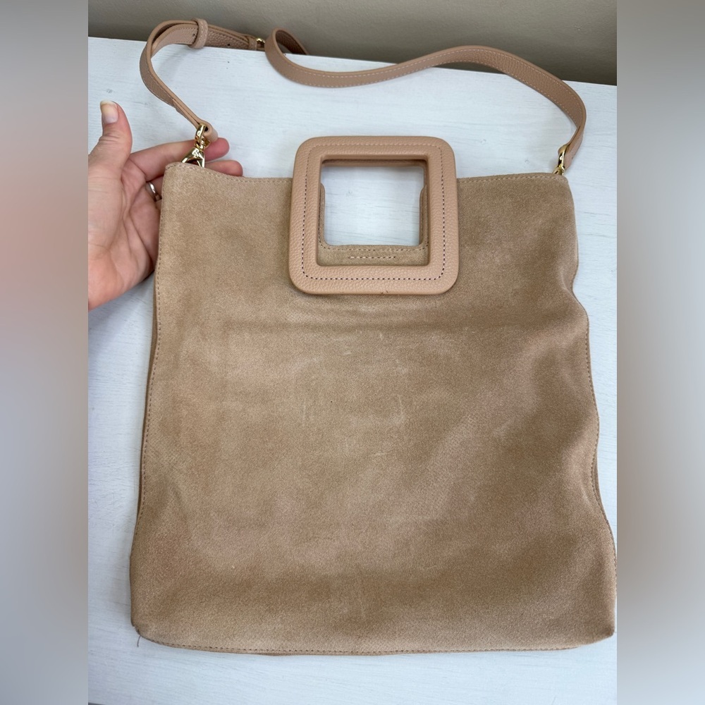TMRW STUDIO Blush Milo Fold Over Suede Bag Crossbody Top Handle Anthropologie - Picture 8 of 15